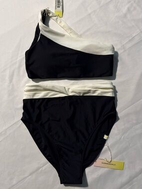 summersalt Black and White One-Shoulder High-Waist Bikini Set